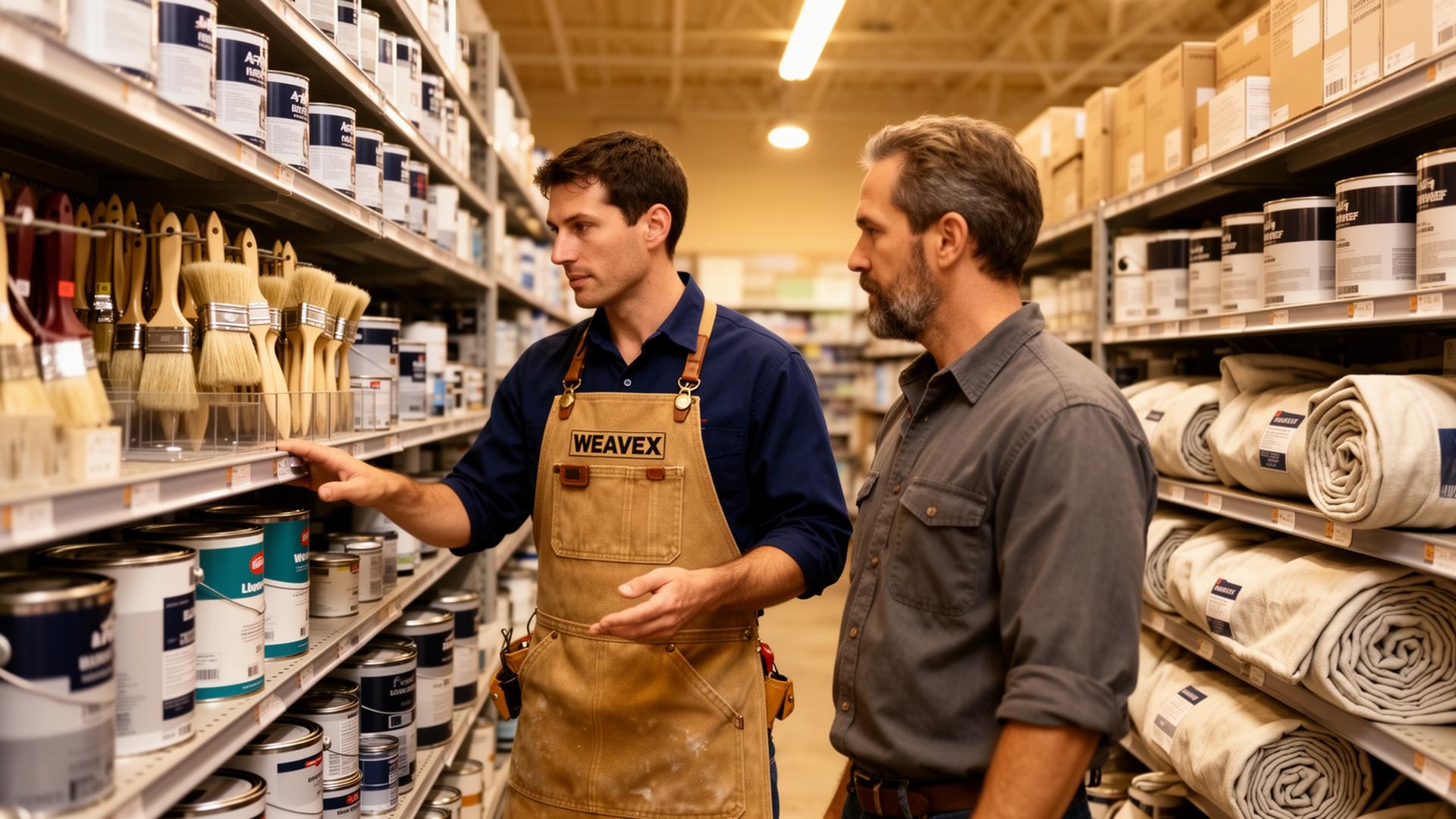 Hardware retail aisle stocked with workwear apparel